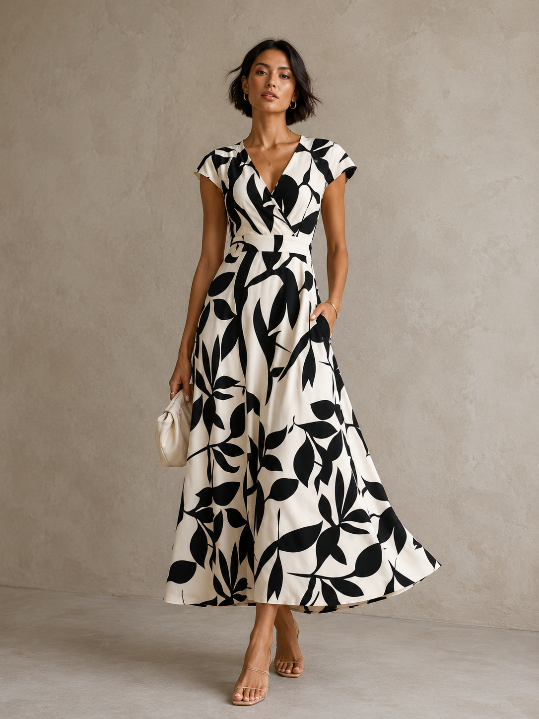 Marilena | Abito midi elegante a stampa grafica e taglio valorizzante