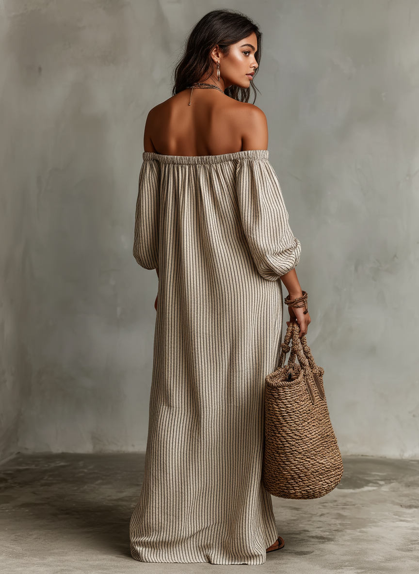 Nicoletta | Abito lungo fluido con spalle scoperte