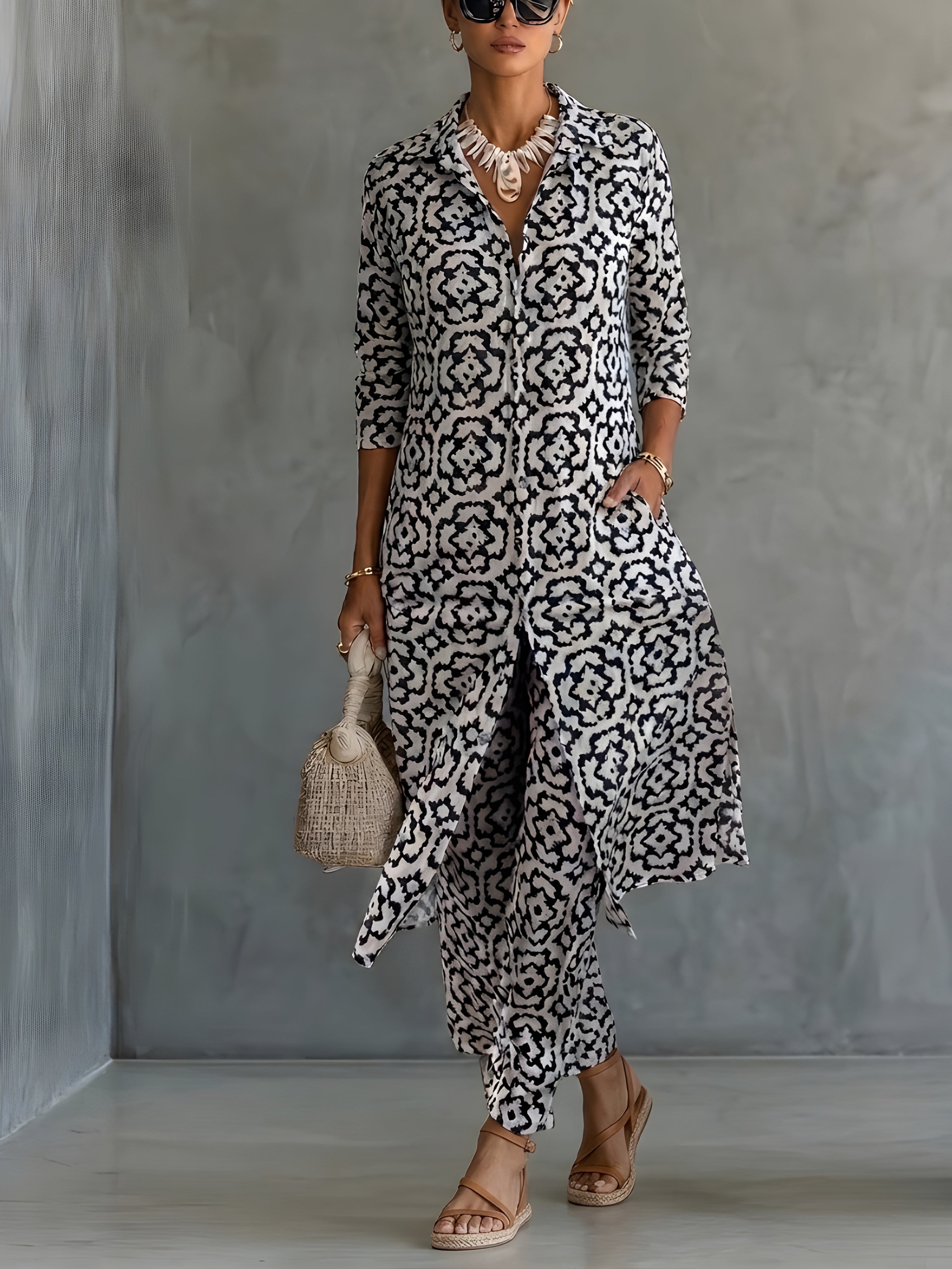 Lucrezia | Completo elegante stampato con tunica fluida e pantalone