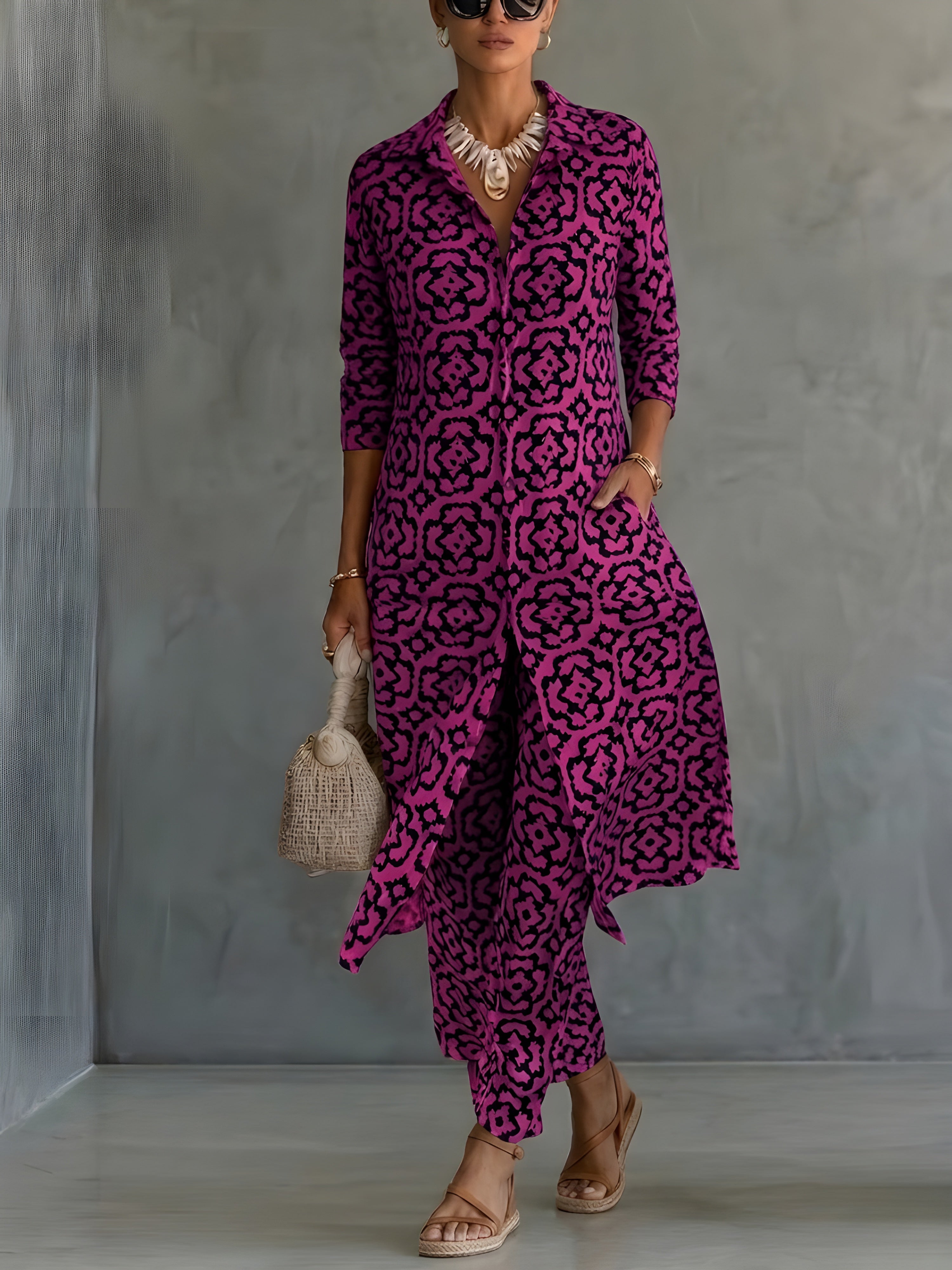 Lucrezia | Completo elegante stampato con tunica fluida e pantalone