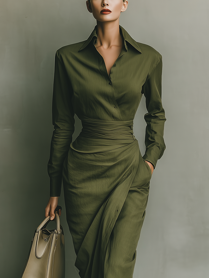 Abito a portafoglio satinato con cintura – Verde elegante