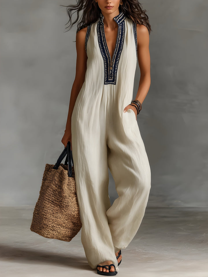Justine™ | Bohemian Elegance Sleeveless Flowing Jumpsuit