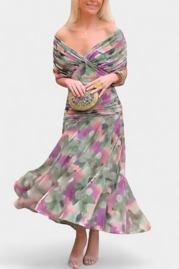 Veronica™ | Long Dress with Enchanted Floral Print and V-Neck