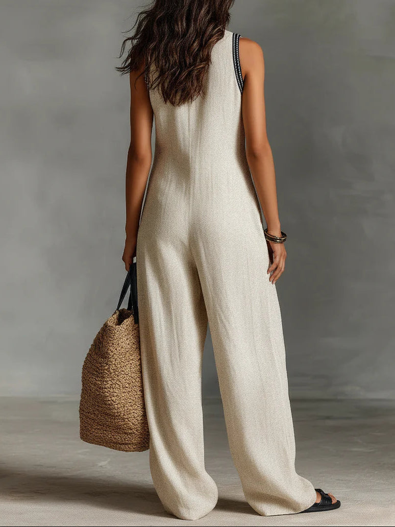 Justine™ | Bohemian Elegance Sleeveless Flowing Jumpsuit