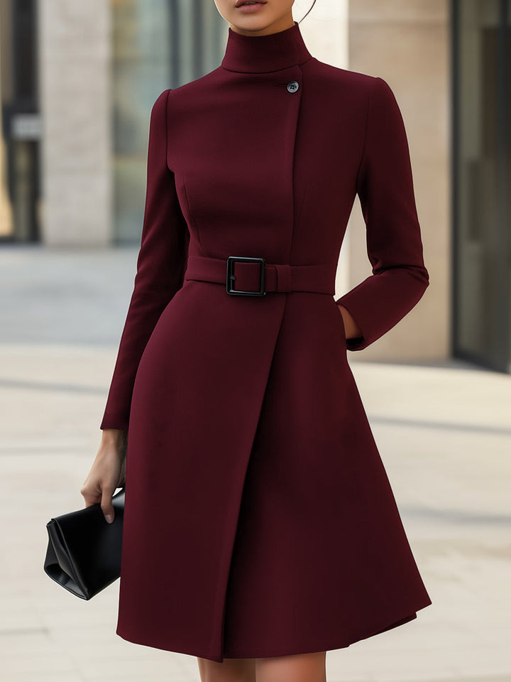Amy™ | Elegant High-Neck Dress with Belt