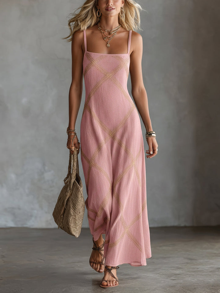 Verity™ | Geometric Black and Camel Maxi Dress