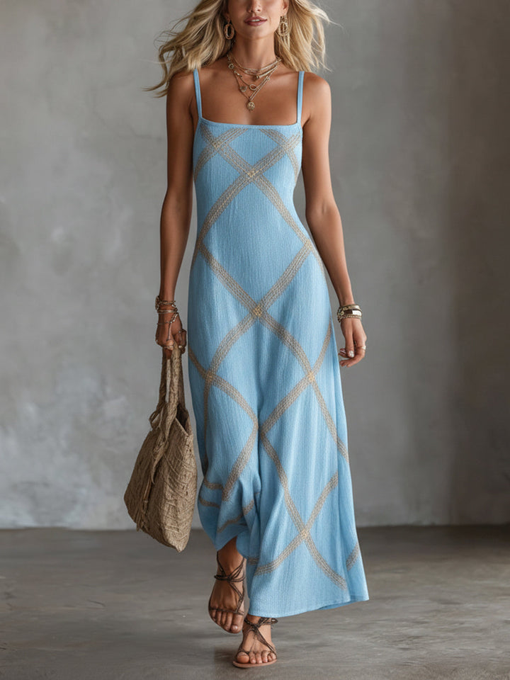 Verity™ | Geometric Black and Camel Maxi Dress