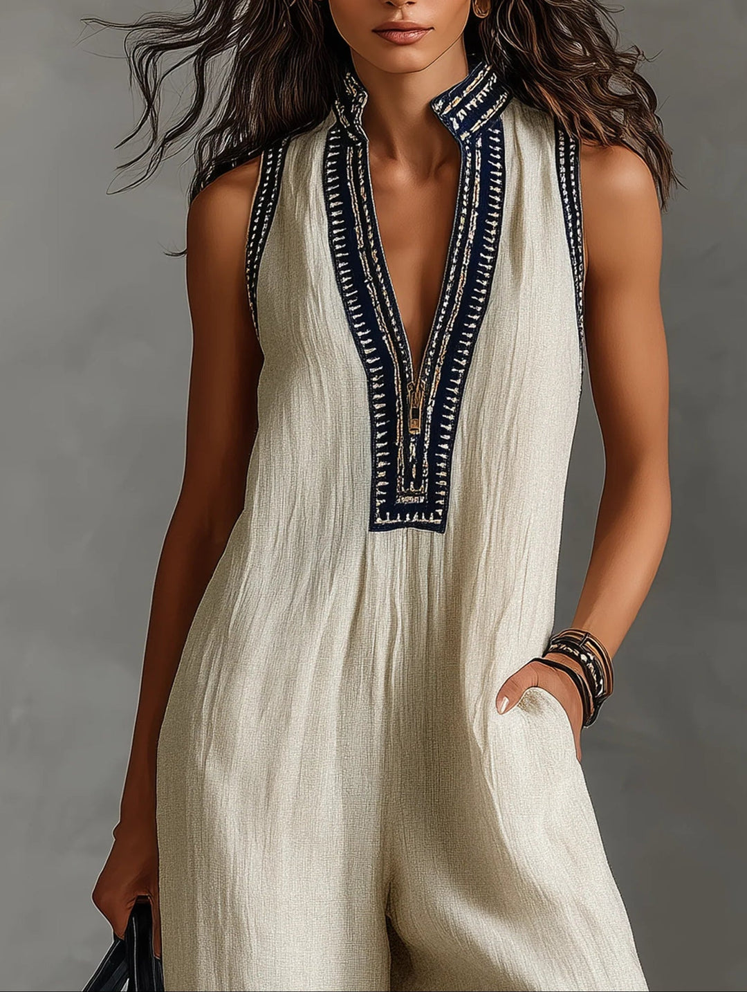 Justine™ | Bohemian Elegance Sleeveless Flowing Jumpsuit