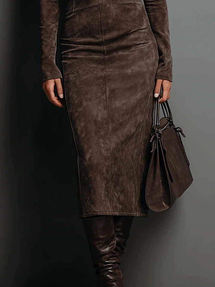 Janet™ | Suede Midi Dress – Timeless Elegance