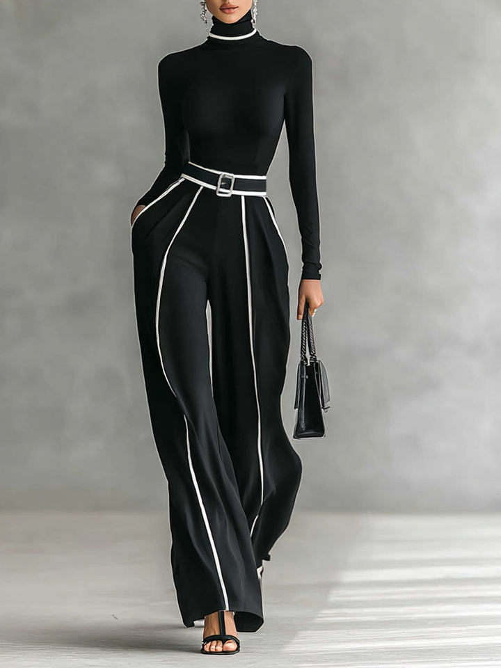 Maisie™ | Two-Piece Set with High-Neck Top and Wide-Leg Belted Trousers