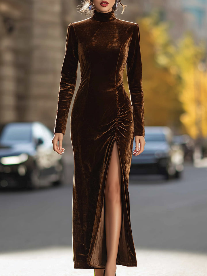 Marianne™ | Luxury Velvet Evening Dress with High Neck and Slit
