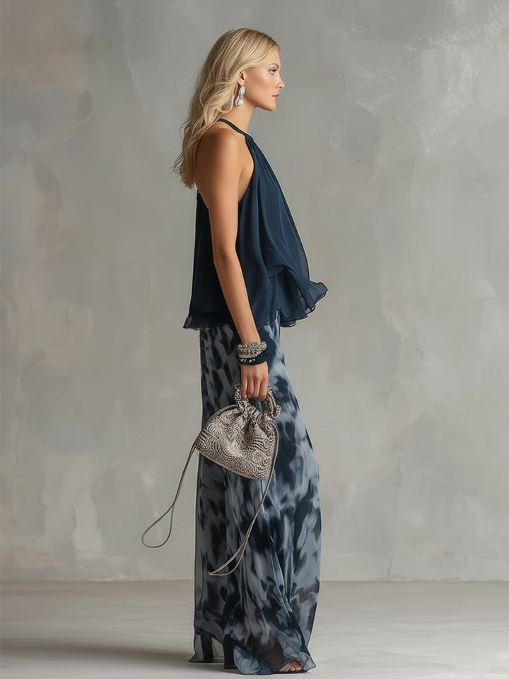 Flora™ | Elegant Airy Co-ord Set with Flowing Top and Wide-Leg Trousers