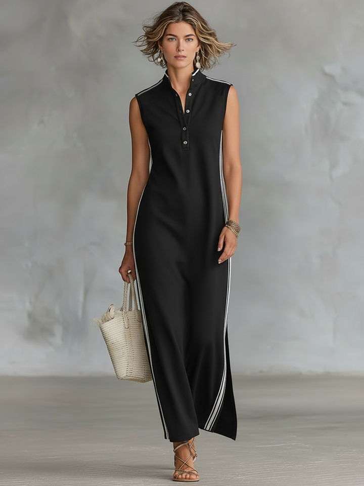 Gina™ | Elegant Maxi Dress with Flowing Cut and Modern Neckline