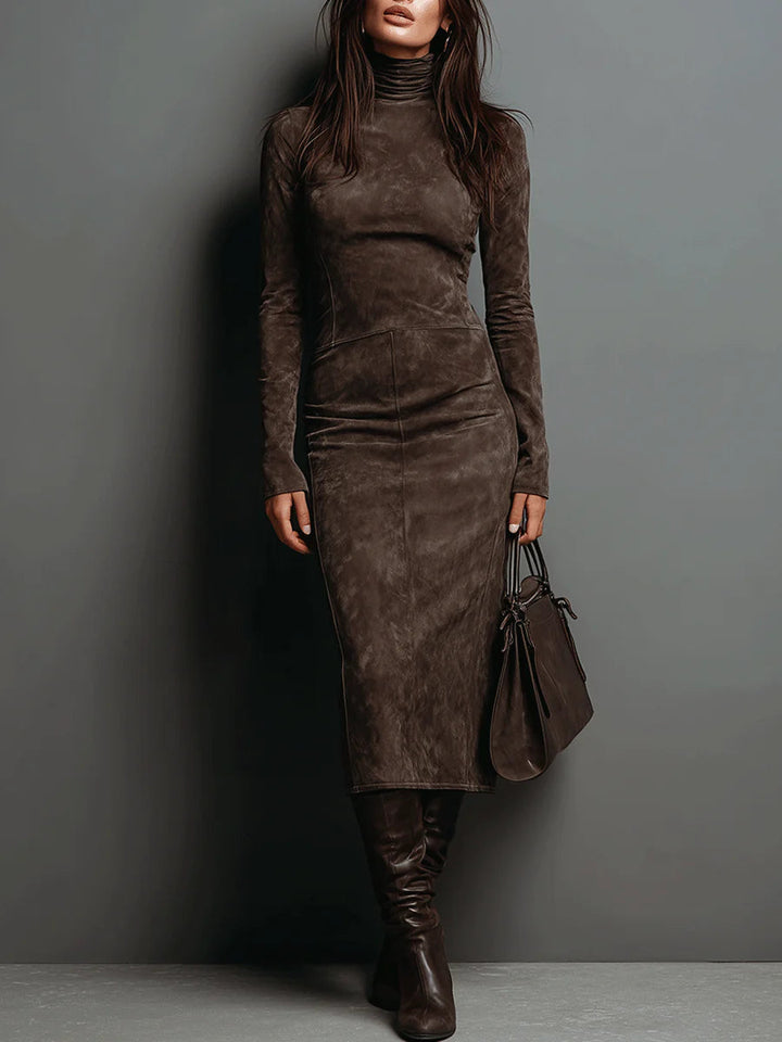 Janet™ | Suede Midi Dress – Timeless Elegance