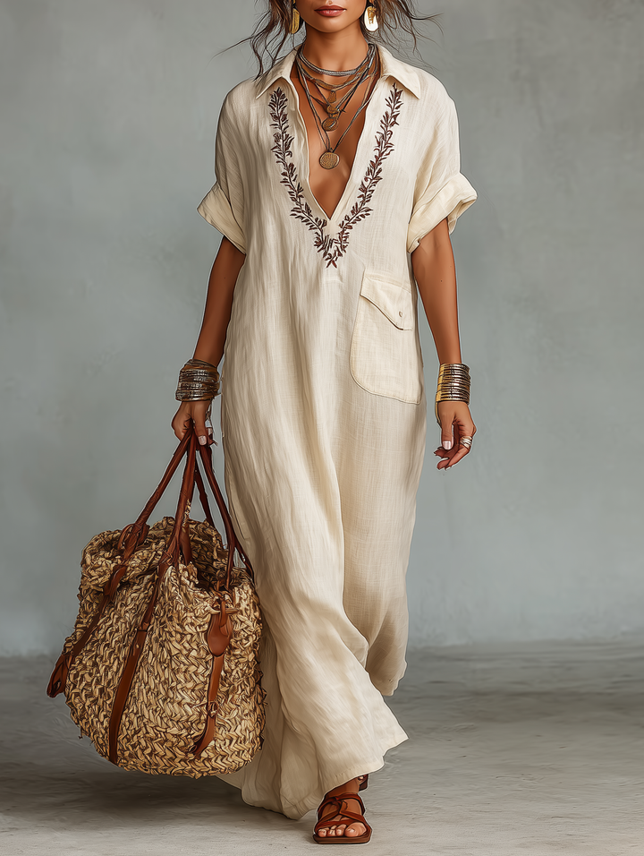 Leah™ | Elegant Bohemian Maxi Dress with Embroidery and Flowing Cut