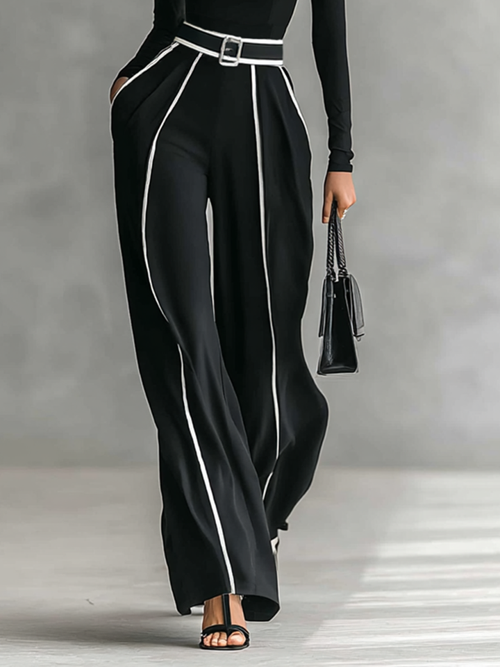 Maisie™ | Two-Piece Set with High-Neck Top and Wide-Leg Belted Trousers
