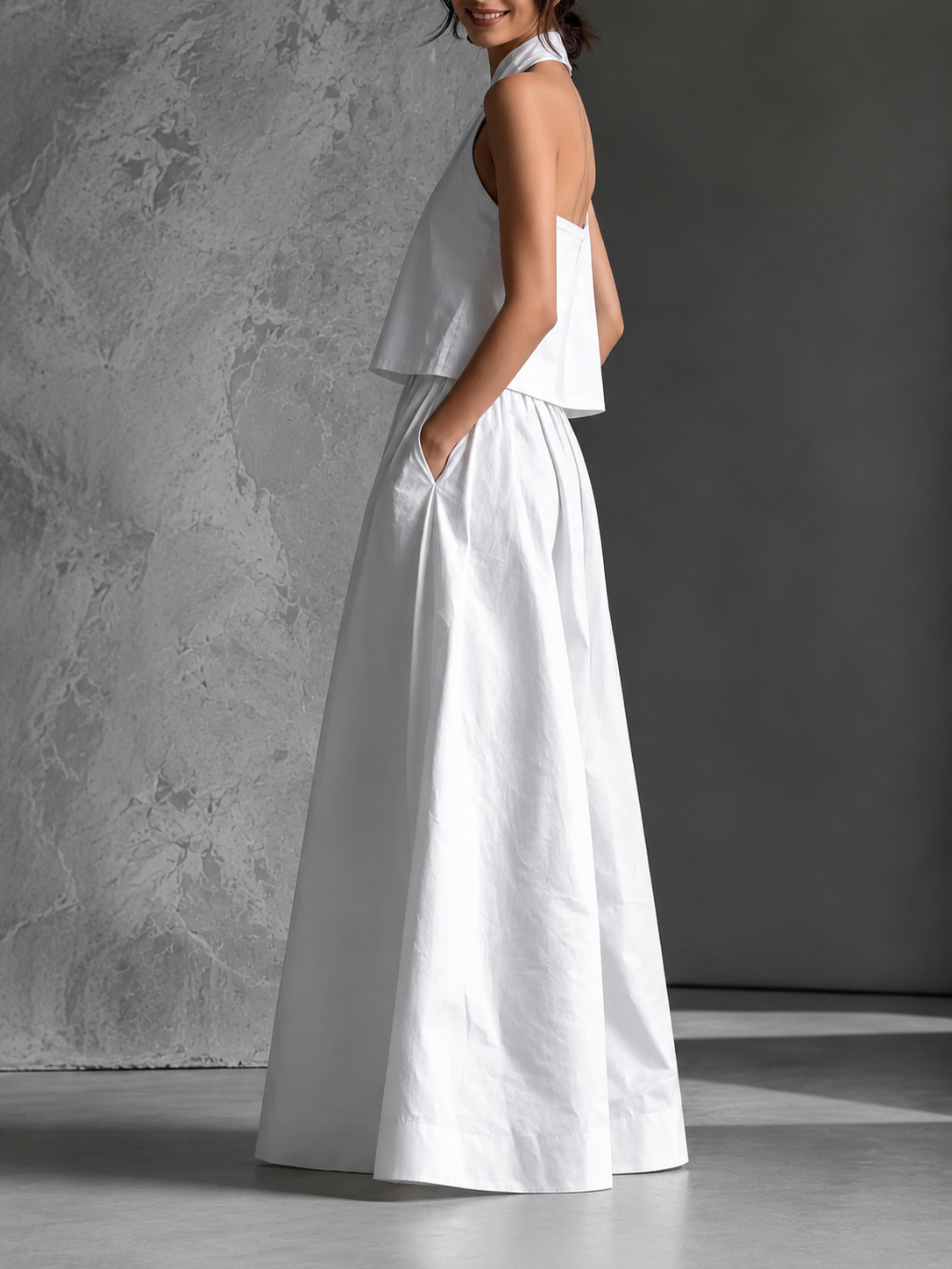 Belinda | Completo fluido con top schiena nuda e pantalone largo