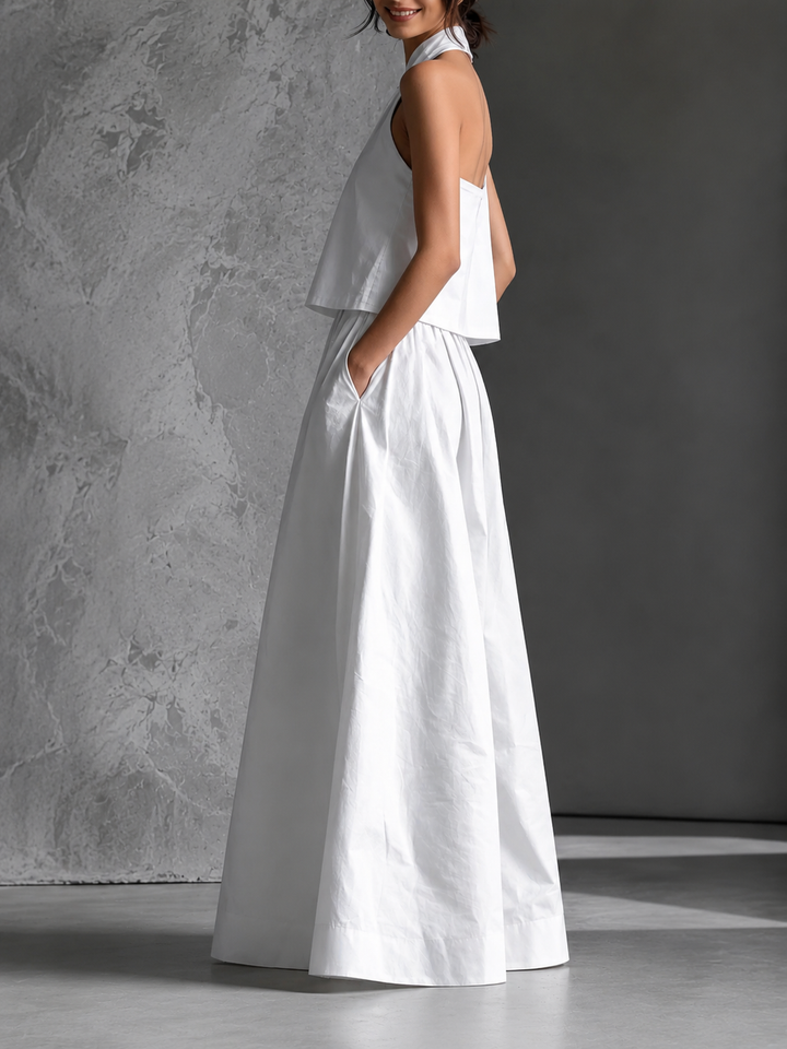 Belinda™ | Flowing Co-ord Set with Backless Top and Wide-Leg Trousers
