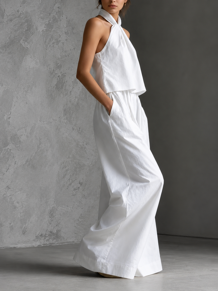 Belinda™ | Flowing Co-ord Set with Backless Top and Wide-Leg Trousers