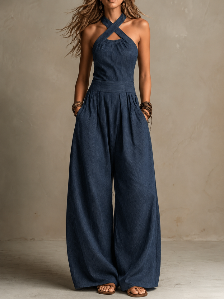 Erica™ | Elegant Crossover-Neck Wide-Leg Jumpsuit