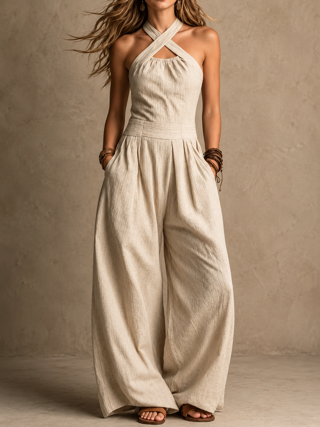 Erica™ | Elegant Crossover-Neck Wide-Leg Jumpsuit