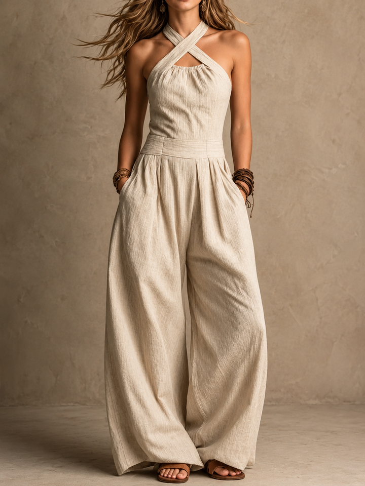 Erica™ | Elegant Crossover-Neck Wide-Leg Jumpsuit