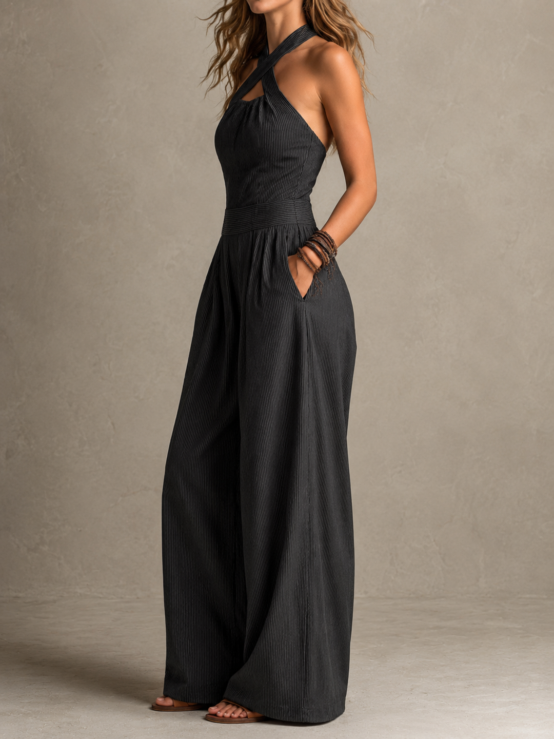 Erica™ | Elegant Crossover-Neck Wide-Leg Jumpsuit