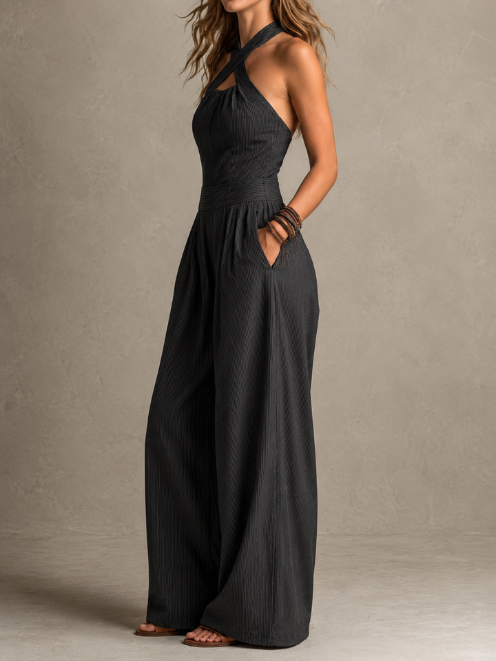 Erica™ | Elegant Crossover-Neck Wide-Leg Jumpsuit