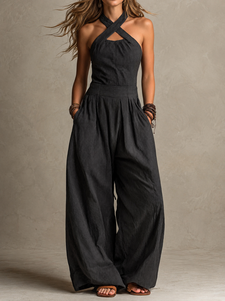 Erica™ | Elegant Crossover-Neck Wide-Leg Jumpsuit