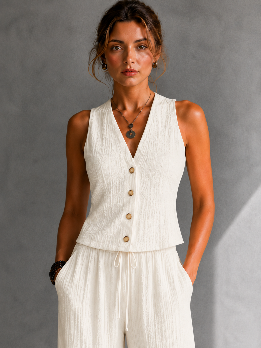 Alice™ | Flowing Co-ord Set with Buttoned Waistcoat