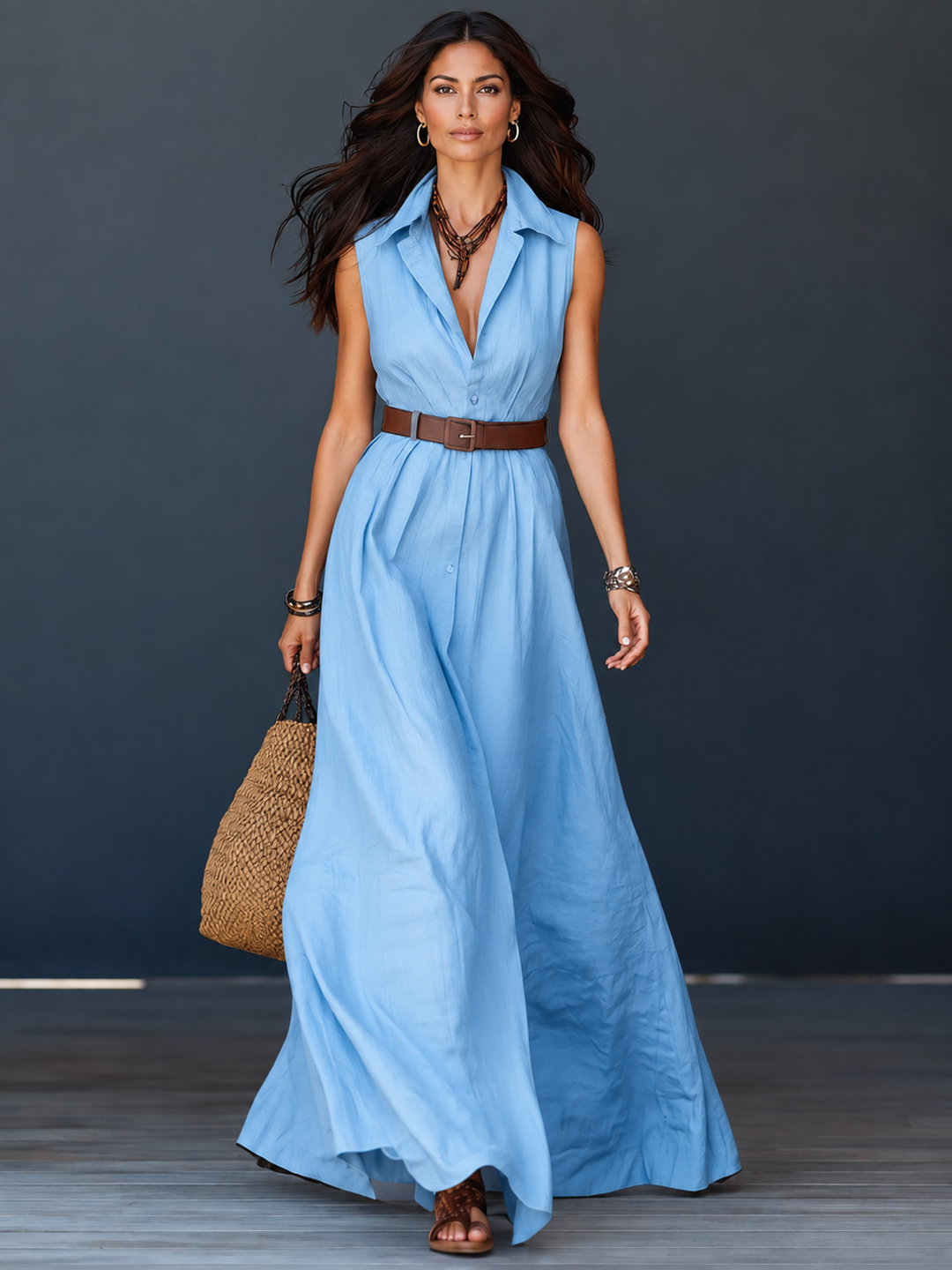 Vanessa™ | Long Shirt Dress with Free Belt