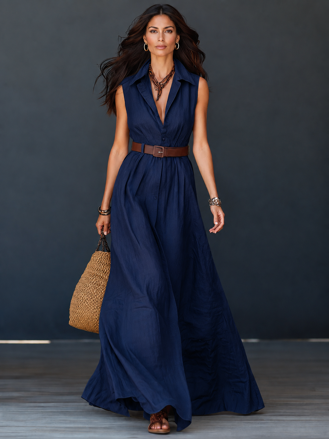 Vanessa™ | Long Shirt Dress with Free Belt