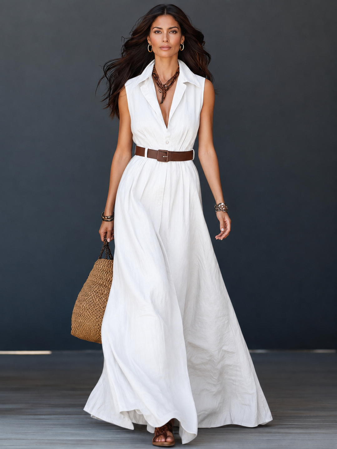 Vanessa™ | Long Shirt Dress with Free Belt