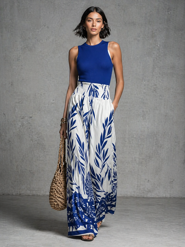 Beatrice™ | Elegant Co-ord Set with Printed Flowing Skirt and Fitted Top