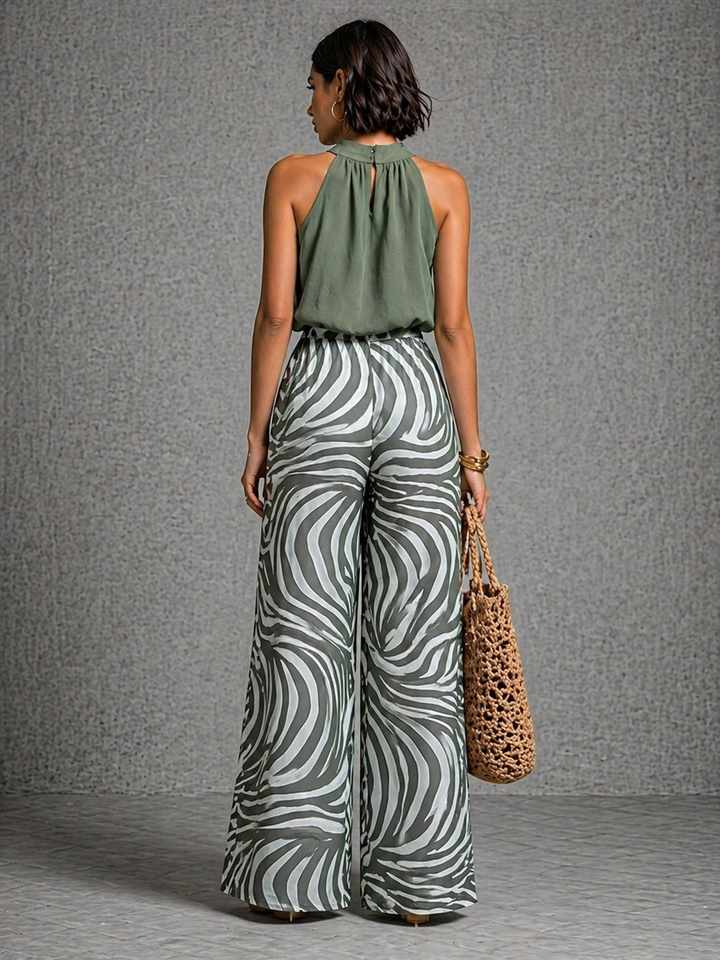 Ruby™ | Elegant Co-ord Set with Printed Flowing Trousers and High-Neck Top