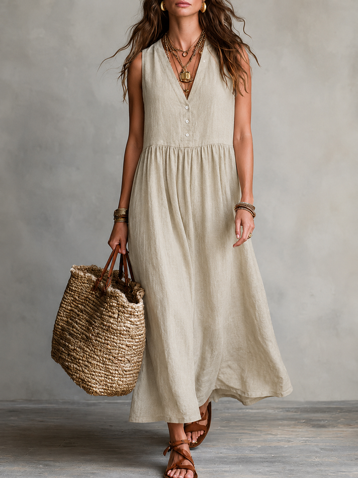 Pamela™ | Elegant Linen Maxi Dress