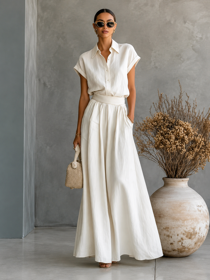 Tara™ | Elegant Shirt and Flowing Long Skirt Set