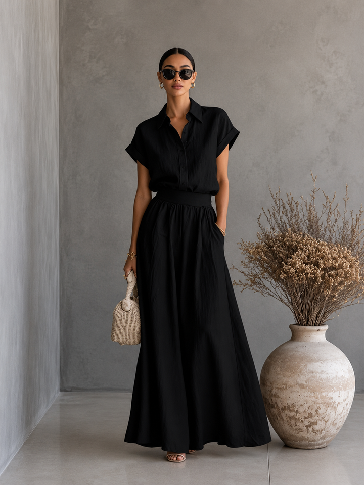 Tara™ | Elegant Shirt and Flowing Long Skirt Set