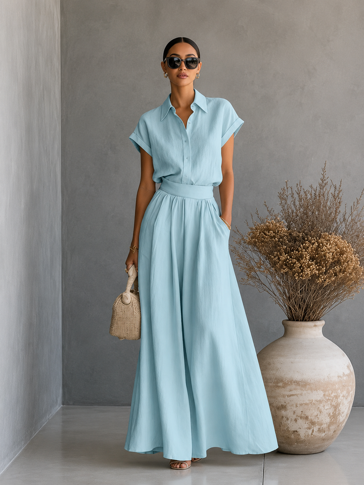 Tara™ | Elegant Shirt and Flowing Long Skirt Set