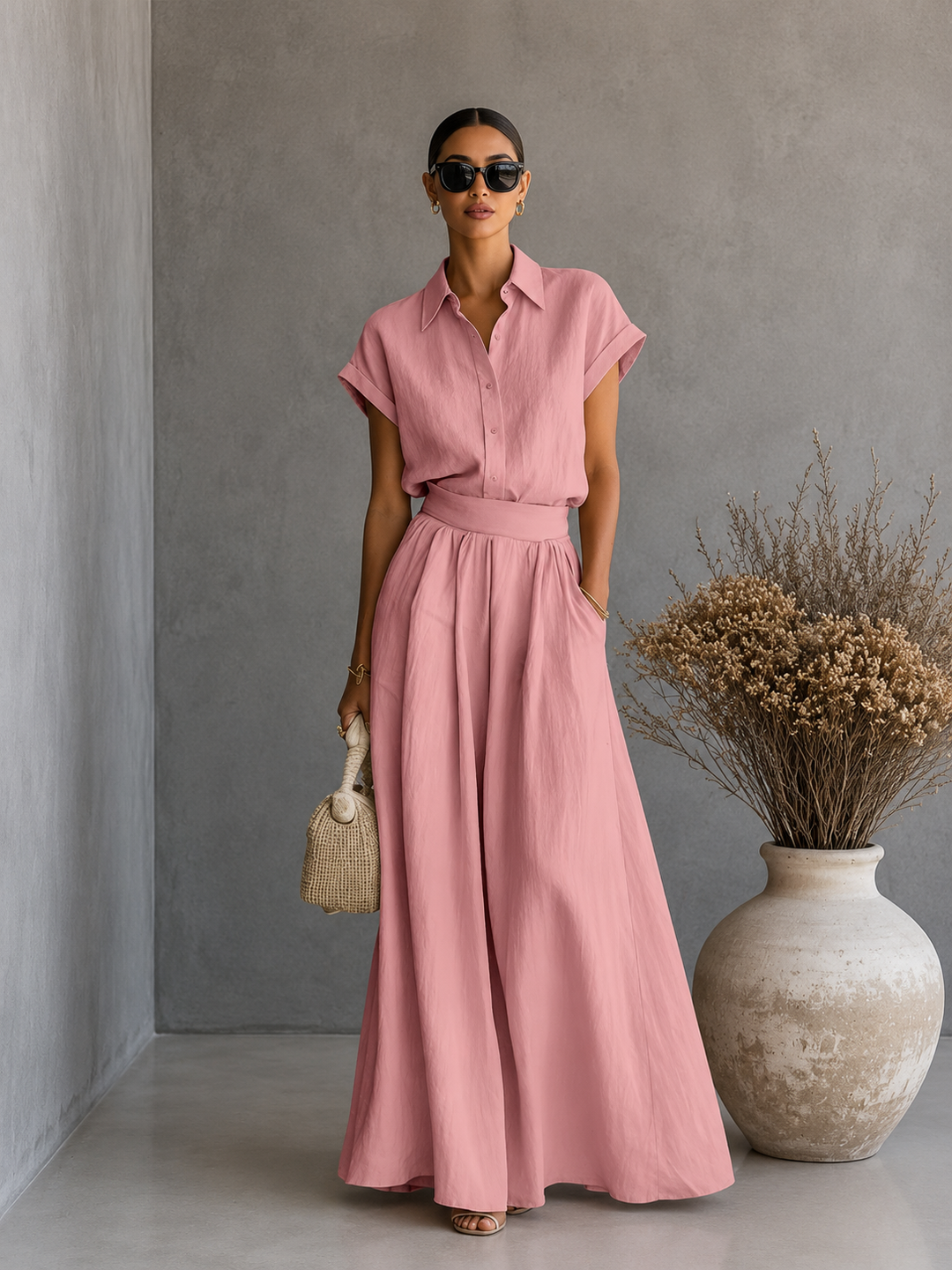 Tara™ | Elegant Shirt and Flowing Long Skirt Set