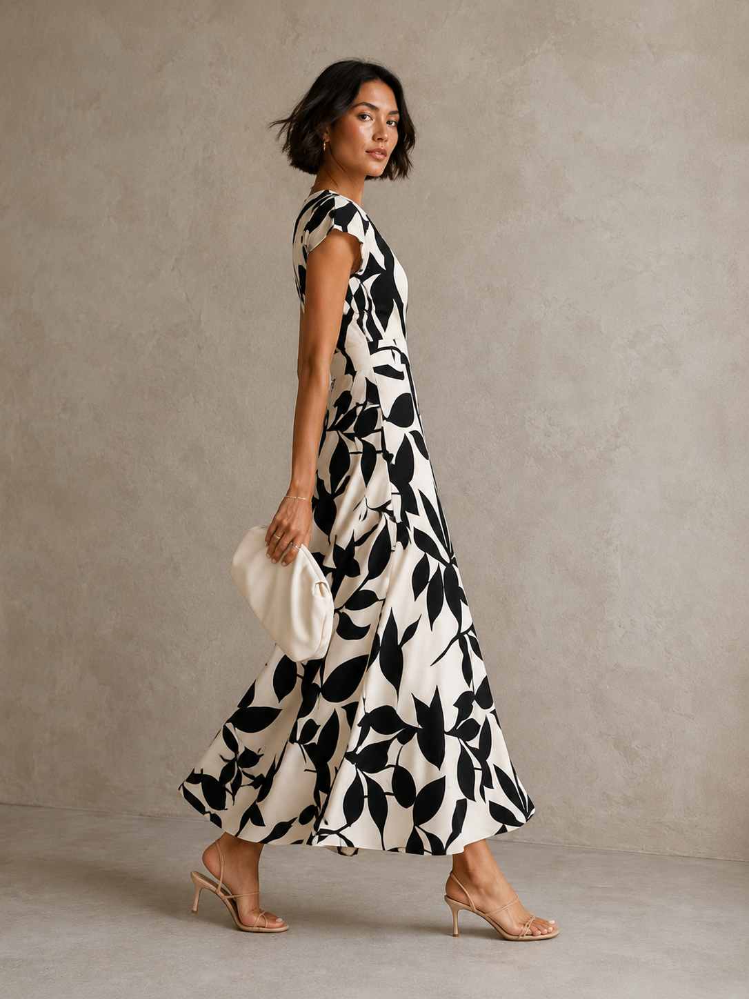 Marilena | Abito midi elegante a stampa grafica e taglio valorizzante