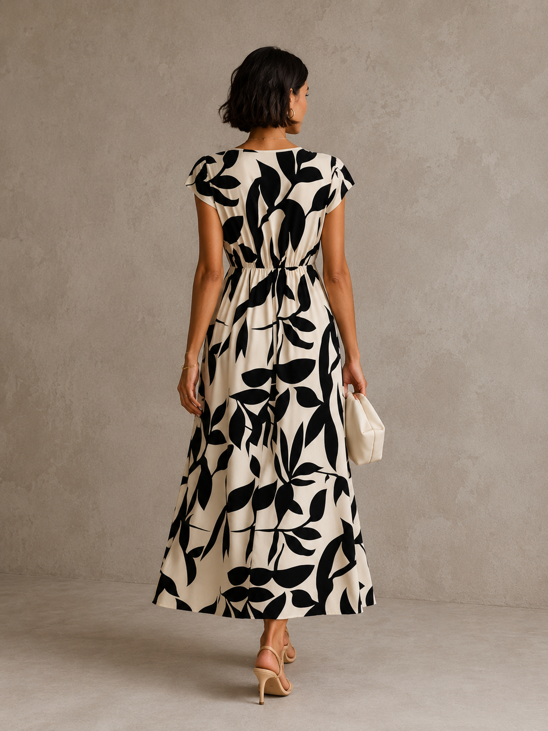Marilena | Abito midi elegante a stampa grafica e taglio valorizzante