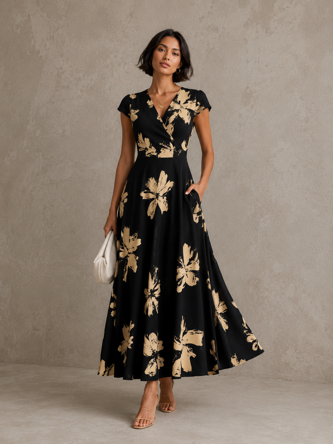 Marilena | Abito midi elegante a stampa grafica e taglio valorizzante