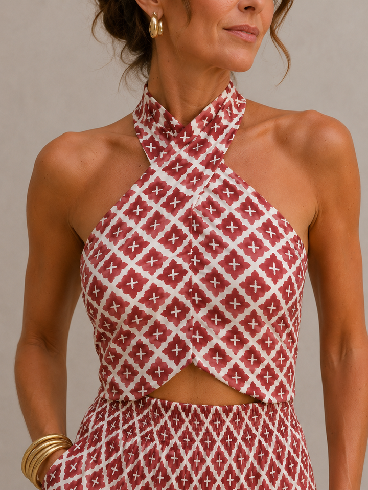 Dana™ | Elegant Two-Piece Set with Halter Top and Wide-Leg Trousers