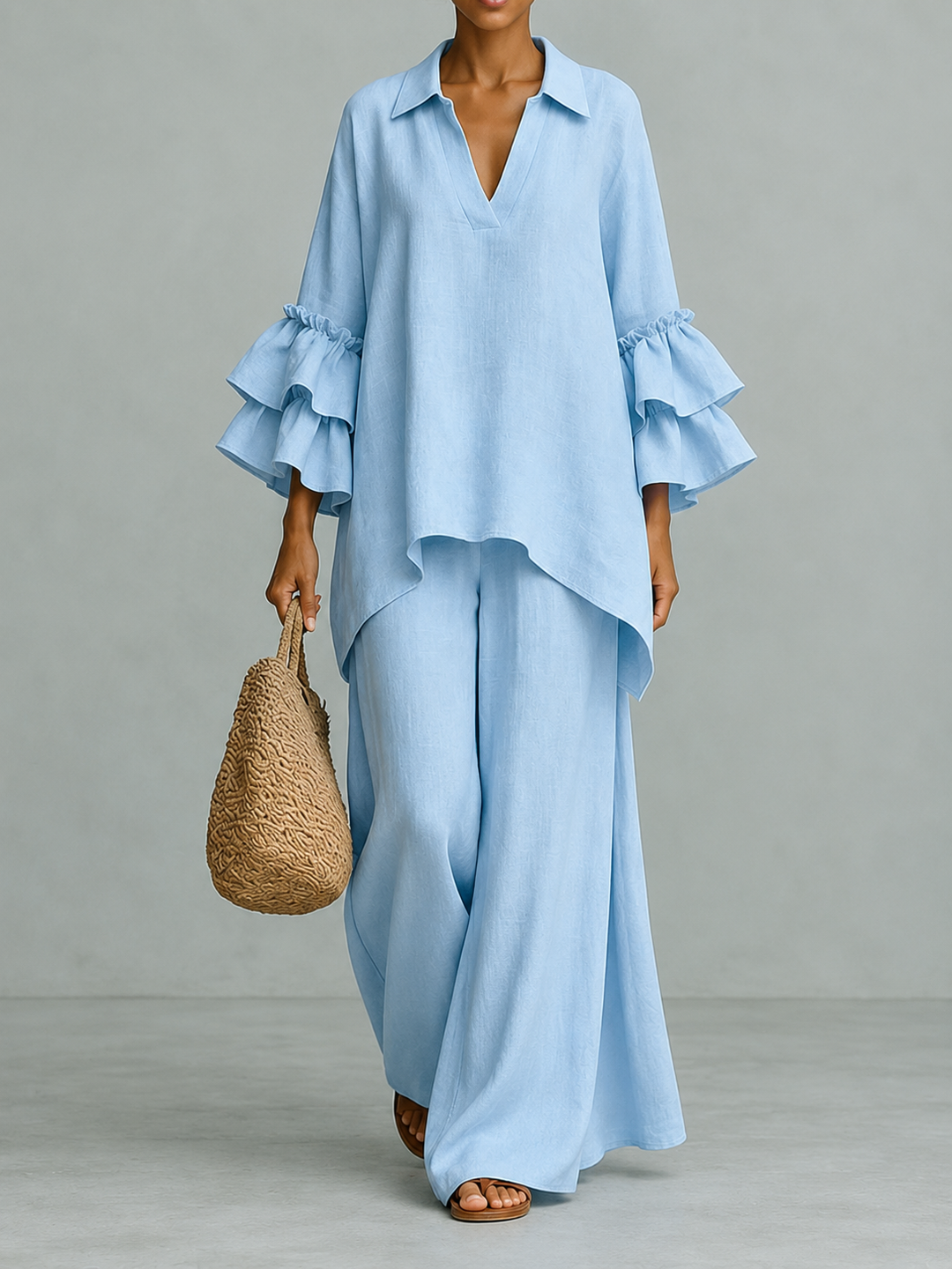 Irene™ | Flowing Co-ord Set with Relaxed Top and Wide-Leg Trousers