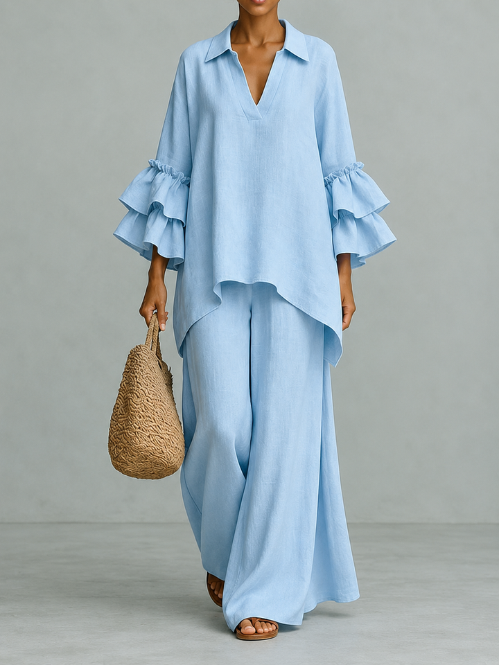 Irene™ | Flowing Co-ord Set with Relaxed Top and Wide-Leg Trousers