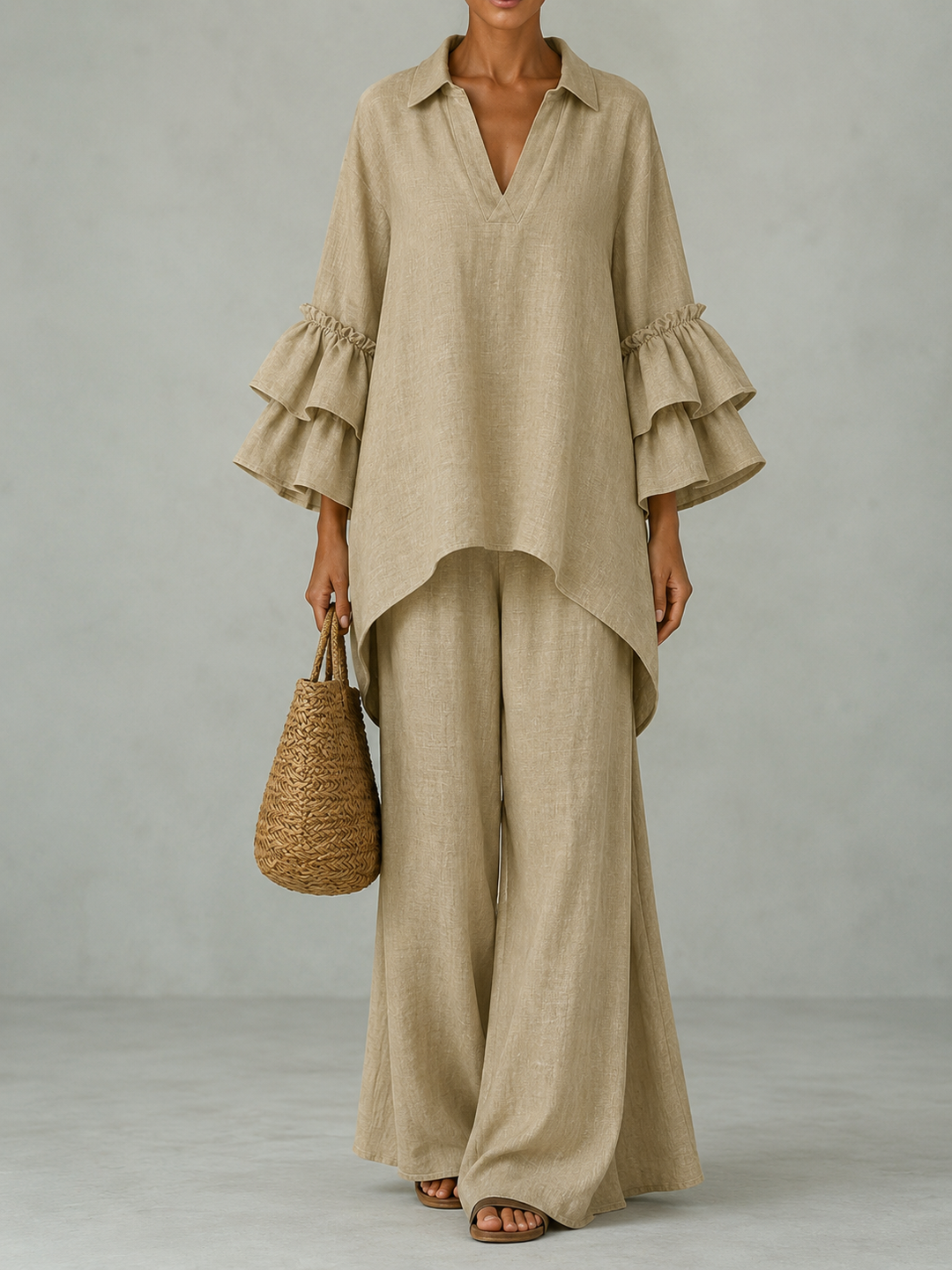 Irene™ | Flowing Co-ord Set with Relaxed Top and Wide-Leg Trousers