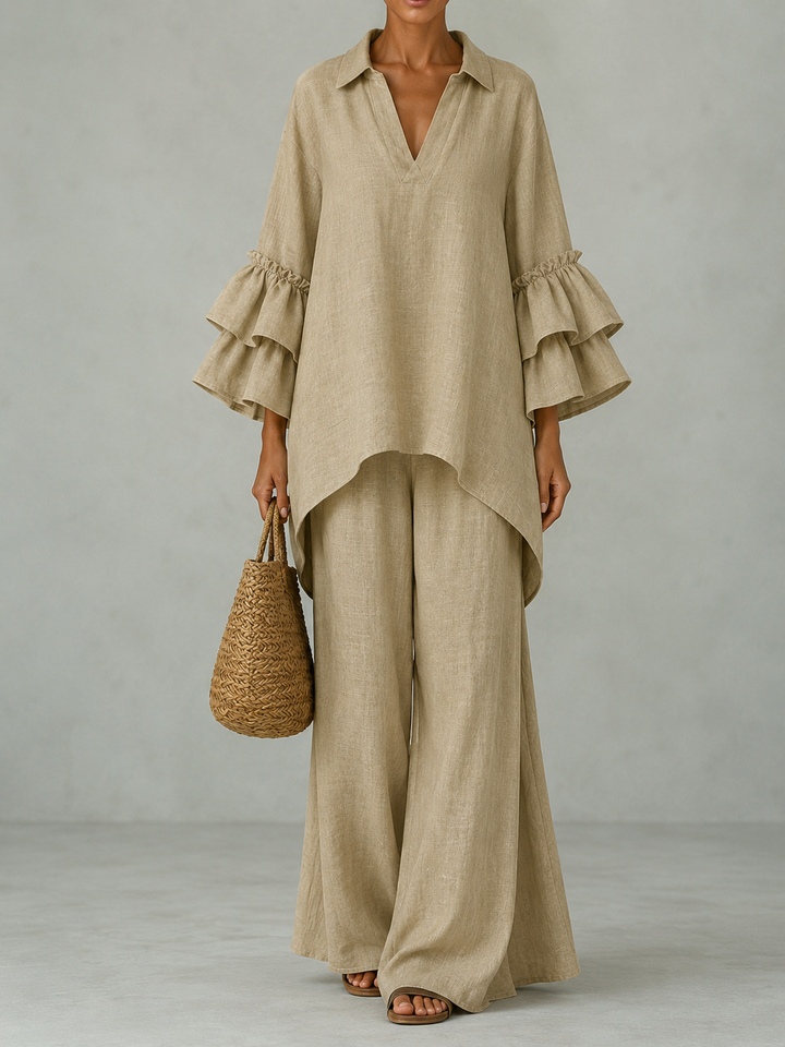 Irene™ | Flowing Co-ord Set with Relaxed Top and Wide-Leg Trousers