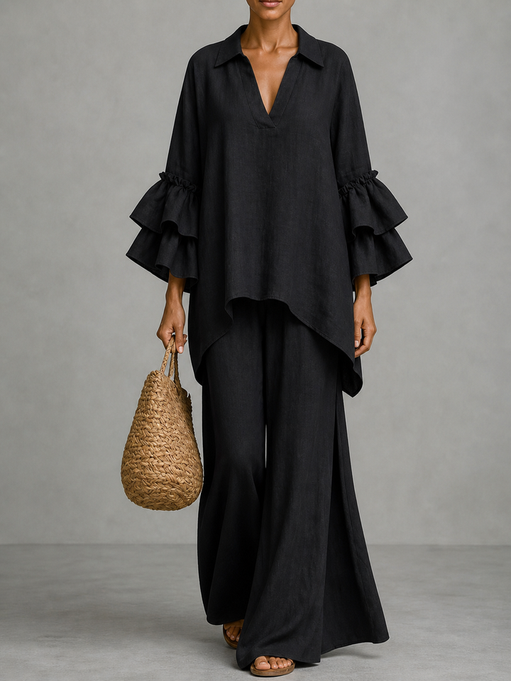 Irene™ | Flowing Co-ord Set with Relaxed Top and Wide-Leg Trousers