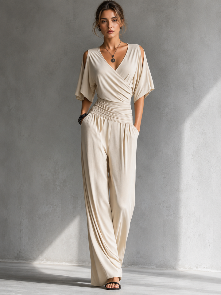 Gabrielle™ | Elegant Wrap-Effect Wide-Leg Jumpsuit